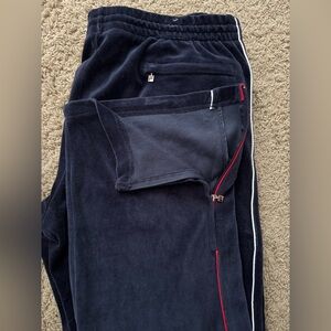 Fila Men’s Navy Velour Track Pants with Red/White Pinstripe Size 2XL *Logo Gone*